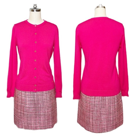 NWT Calvin Klein Hot Pink Gold Button Sweater Cardigan Size Small - Picture 8 of 16